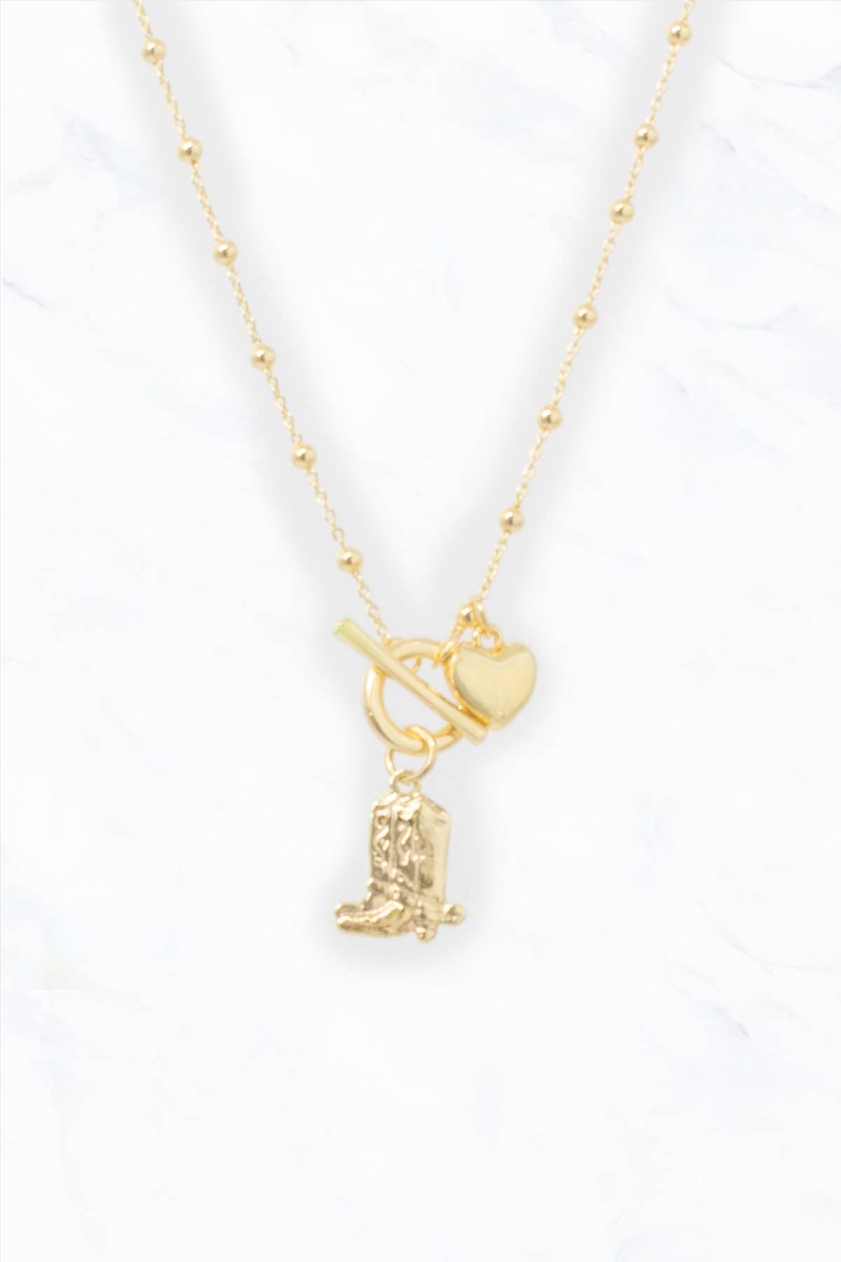 Beaded Necklace with Heart and Cowboy Boot Charms