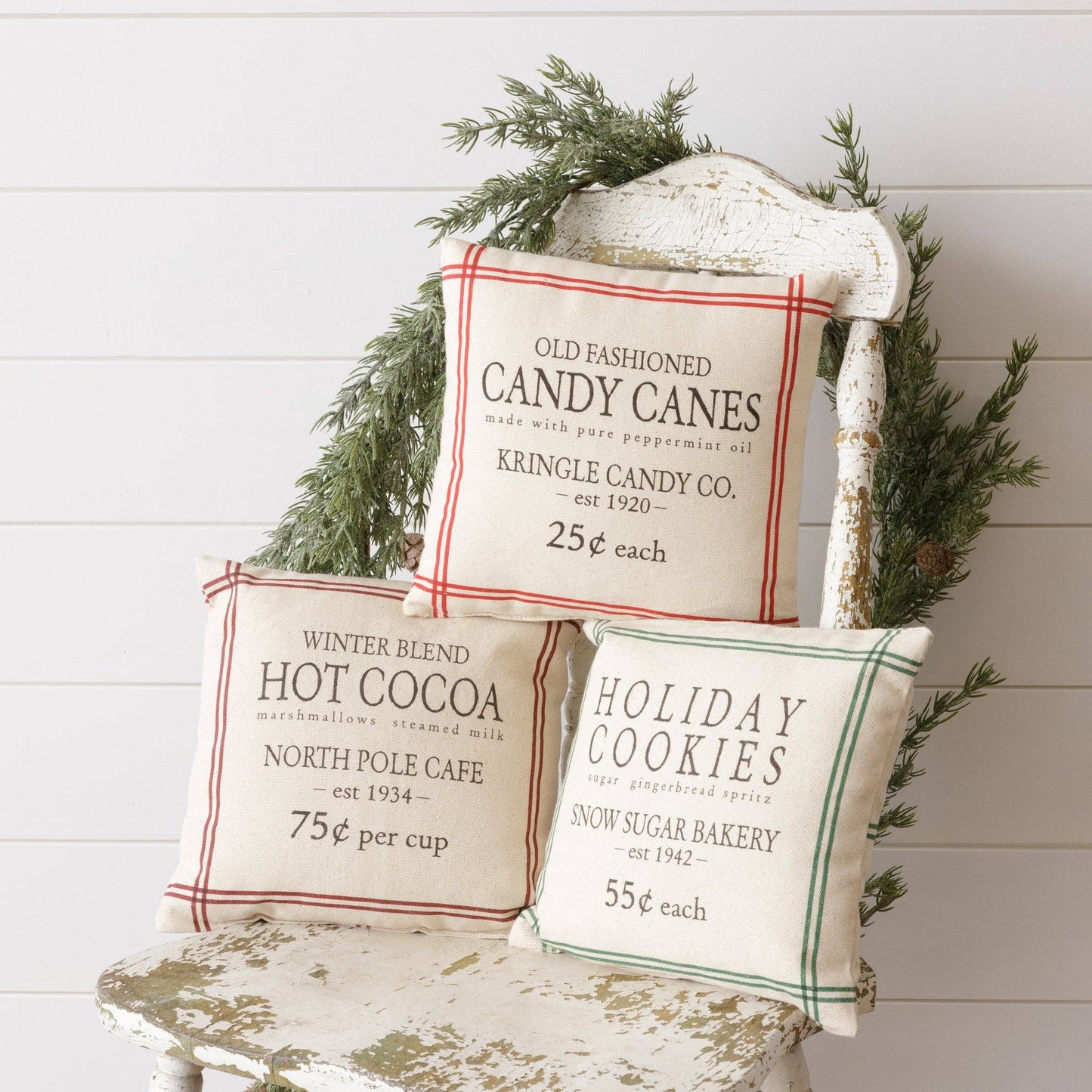 Grain Sack Pillows - Hot Cocoa, Candy Canes, Cookies