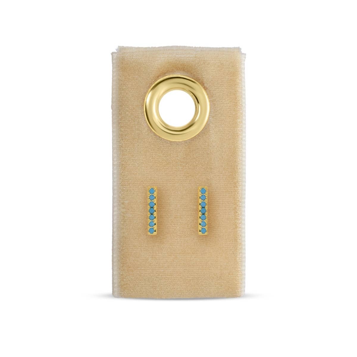 Light Blue Pavé Bar Studs On Velvet Tag