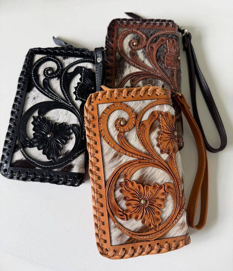 ERICKA WRISTLET WALLET Cowhide & Tooled Leather Wallet