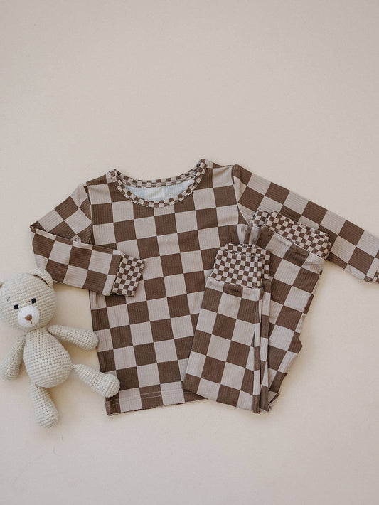 Latte Checkered - Ribbed Bamboo Two Piece Set |