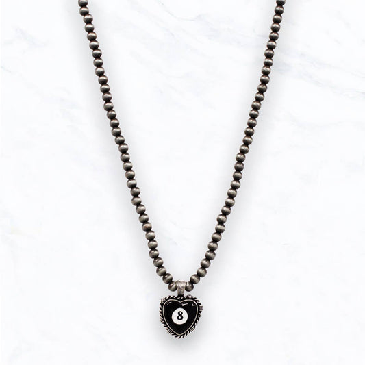 8-Ball Heart Pendant Necklace with Silver Beads
