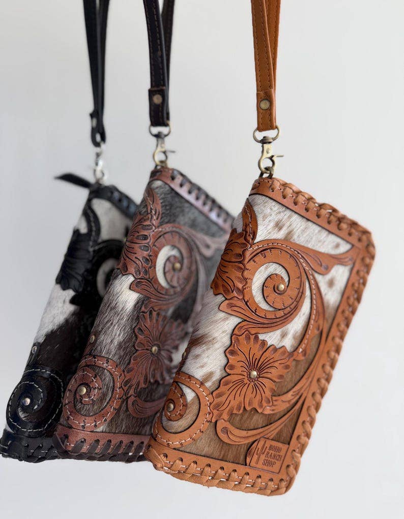ERICKA WRISTLET WALLET Cowhide & Tooled Leather Wallet