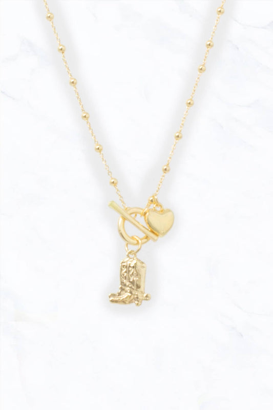 Beaded Necklace with Heart and Cowboy Boot Charms
