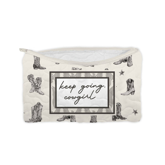 "Keep Going Cowgirl" Linen / Black Quilted Makeup Bag