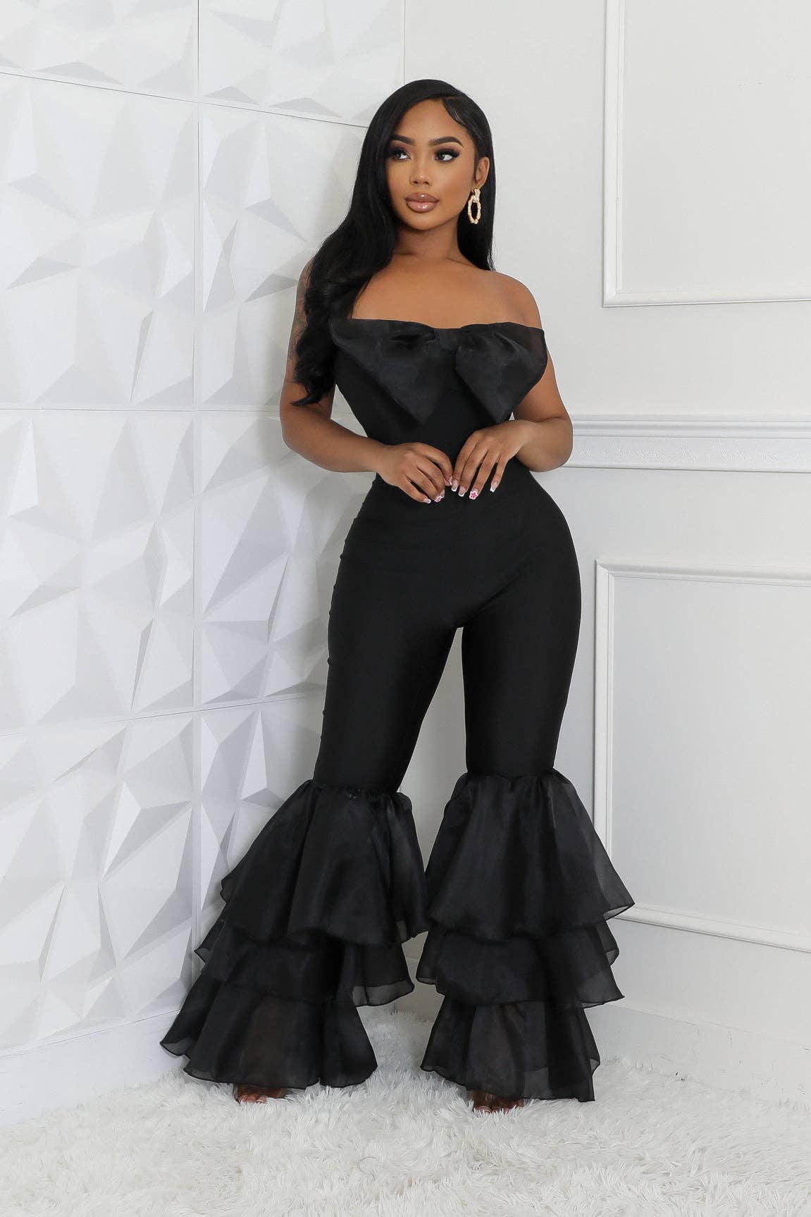 RUFFLE TIERED TUBE JUMPSUITS