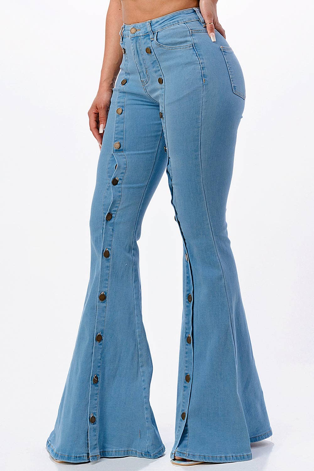 Button Front Flare Denim Jeans