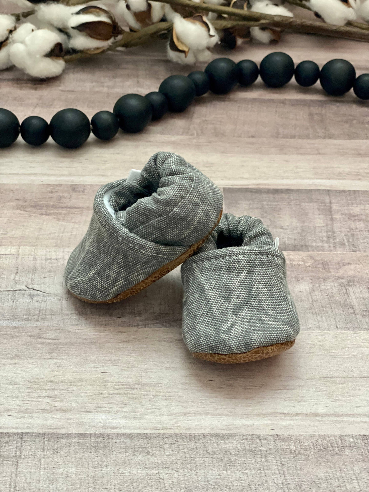 Gray Distressed Denim Moccasins
