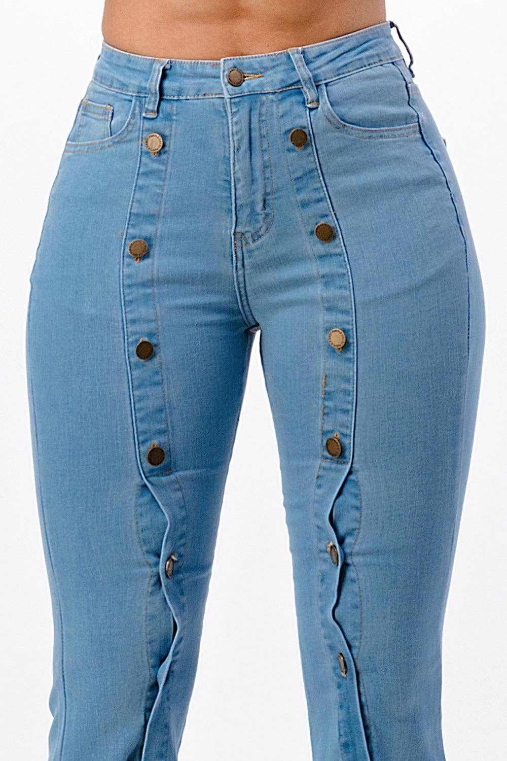 Button Front Flare Denim Jeans