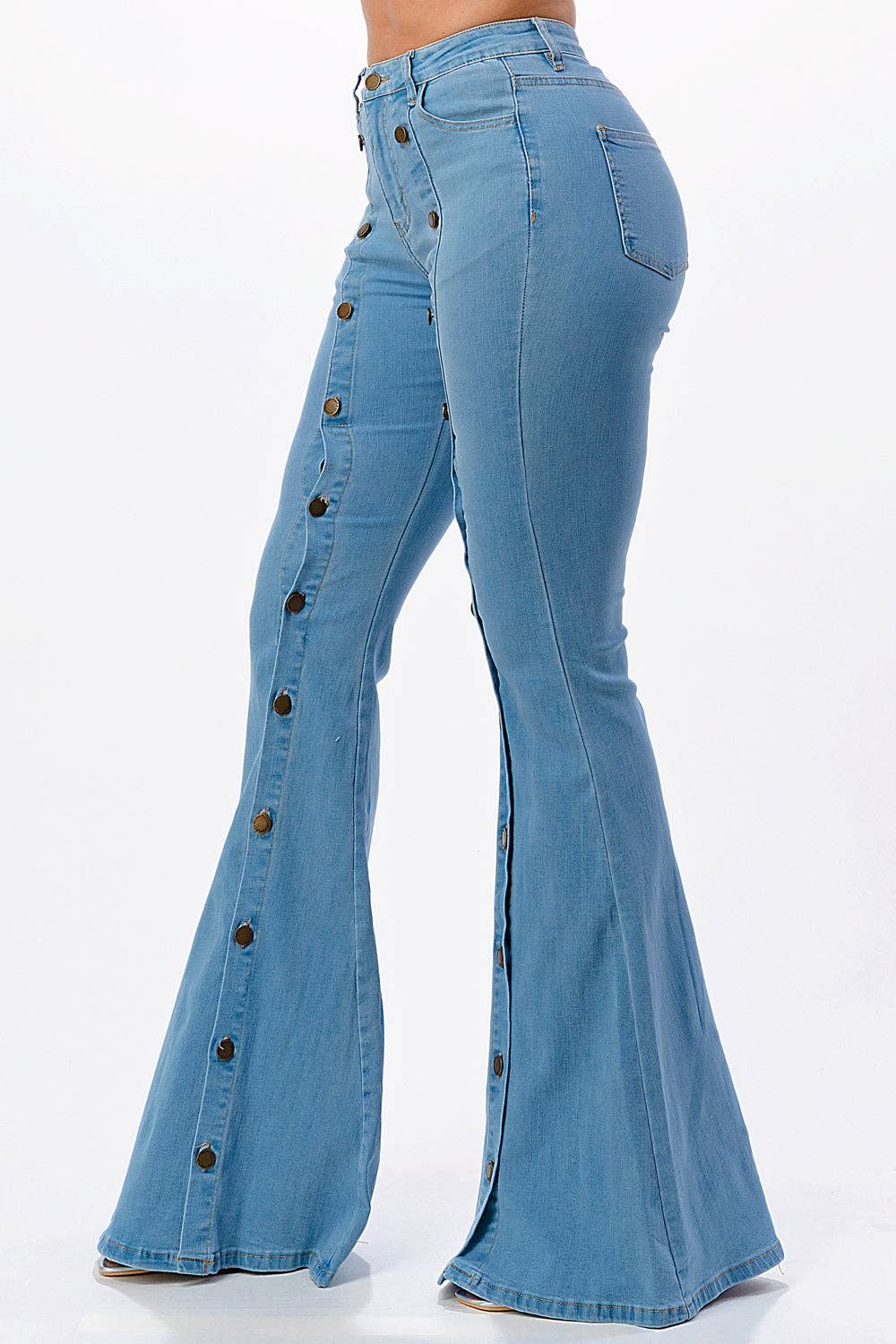 Button Front Flare Denim Jeans