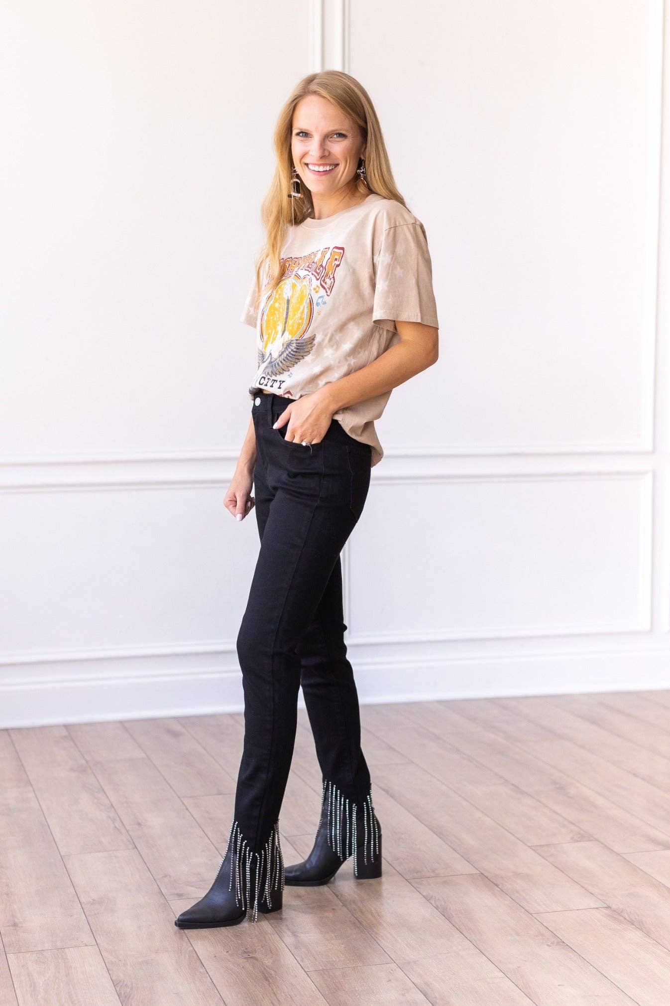 Rhinestone Junky Jeans with Rhinestone Fringe Detail