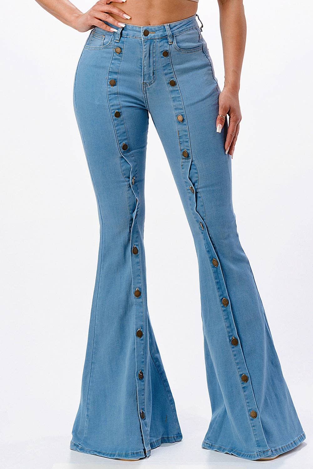 Button Front Flare Denim Jeans