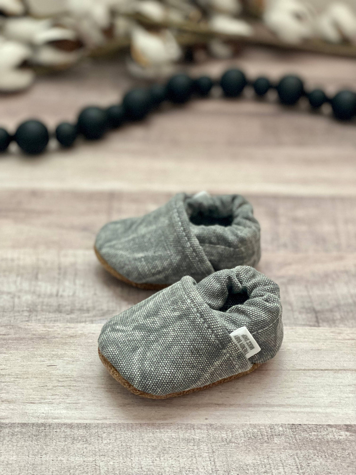 Gray Distressed Denim Moccasins