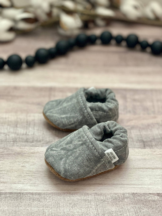 Gray Distressed Denim Moccasins