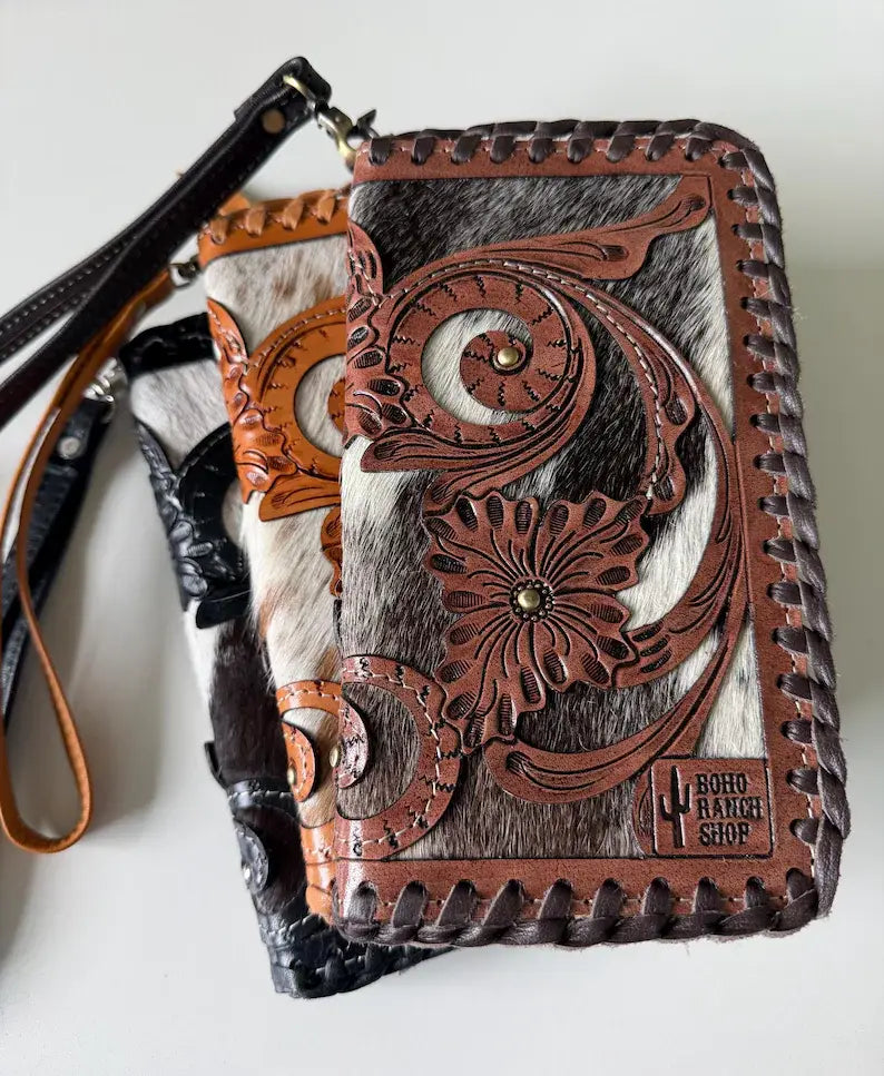 ERICKA WRISTLET WALLET Cowhide & Tooled Leather Wallet