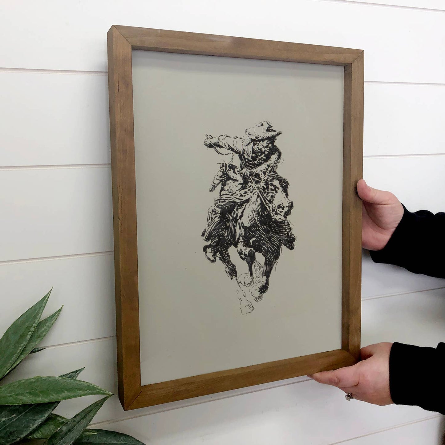 Wild West Galloping Cowboy sketch canvas