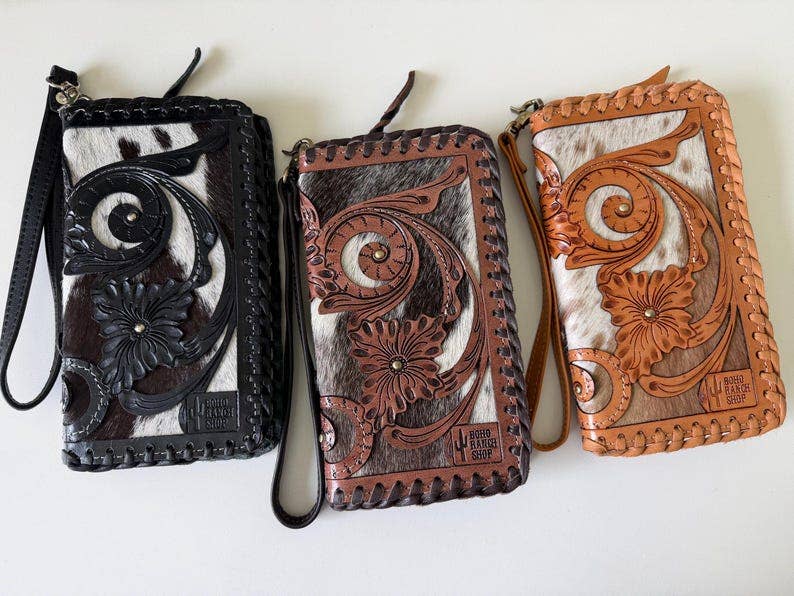 ERICKA WRISTLET WALLET Cowhide & Tooled Leather Wallet