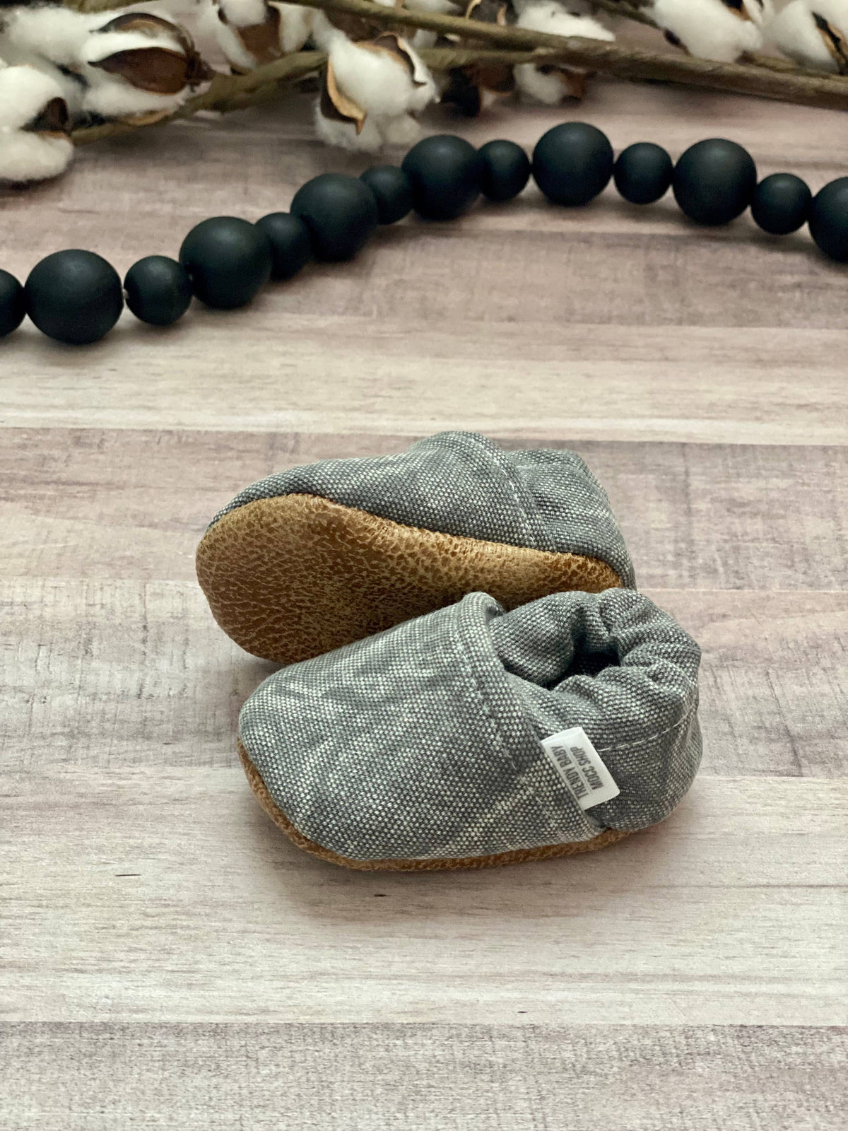 Gray Distressed Denim Moccasins