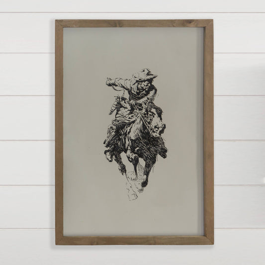 Wild West Galloping Cowboy sketch canvas