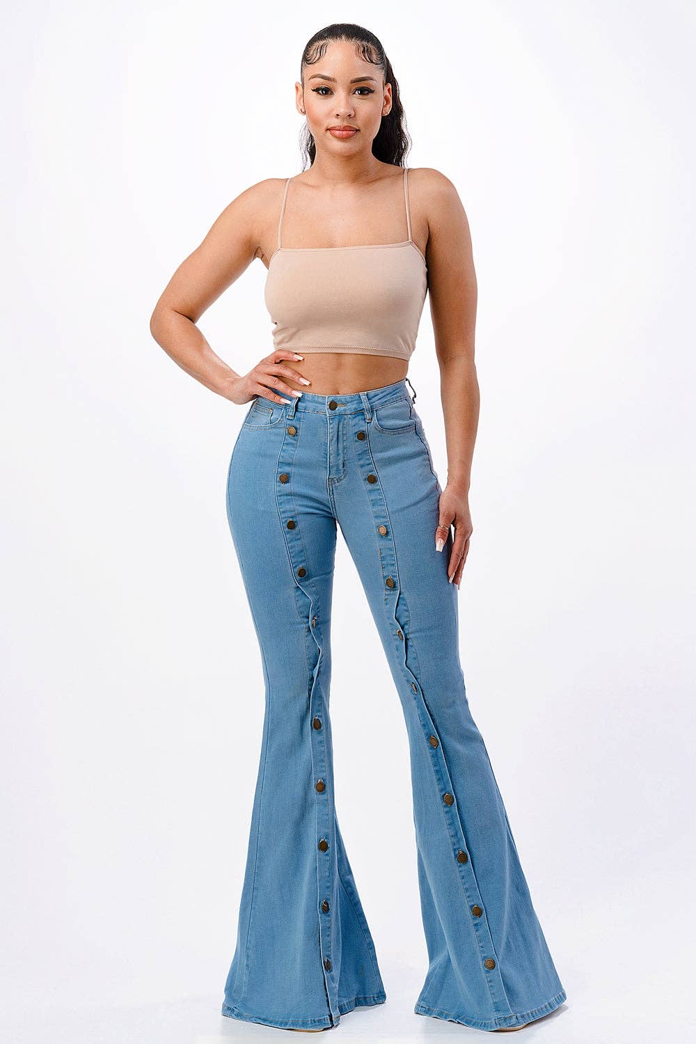 Button Front Flare Denim Jeans