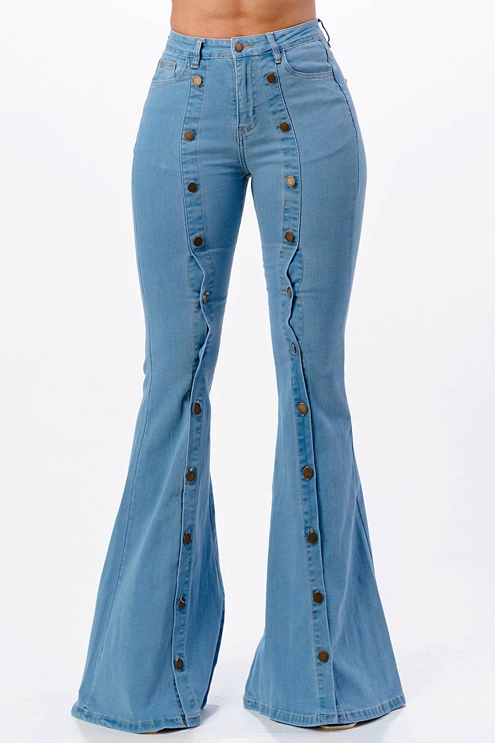 Button Front Flare Denim Jeans